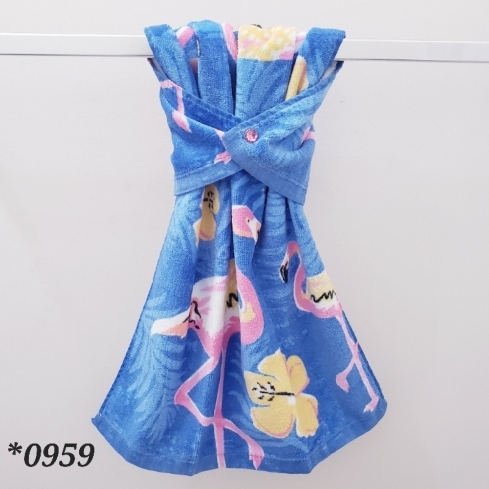 #0959-D ●NEW! FLAMINGO Hang'N'Snap HAND Towel🤍Select your snap